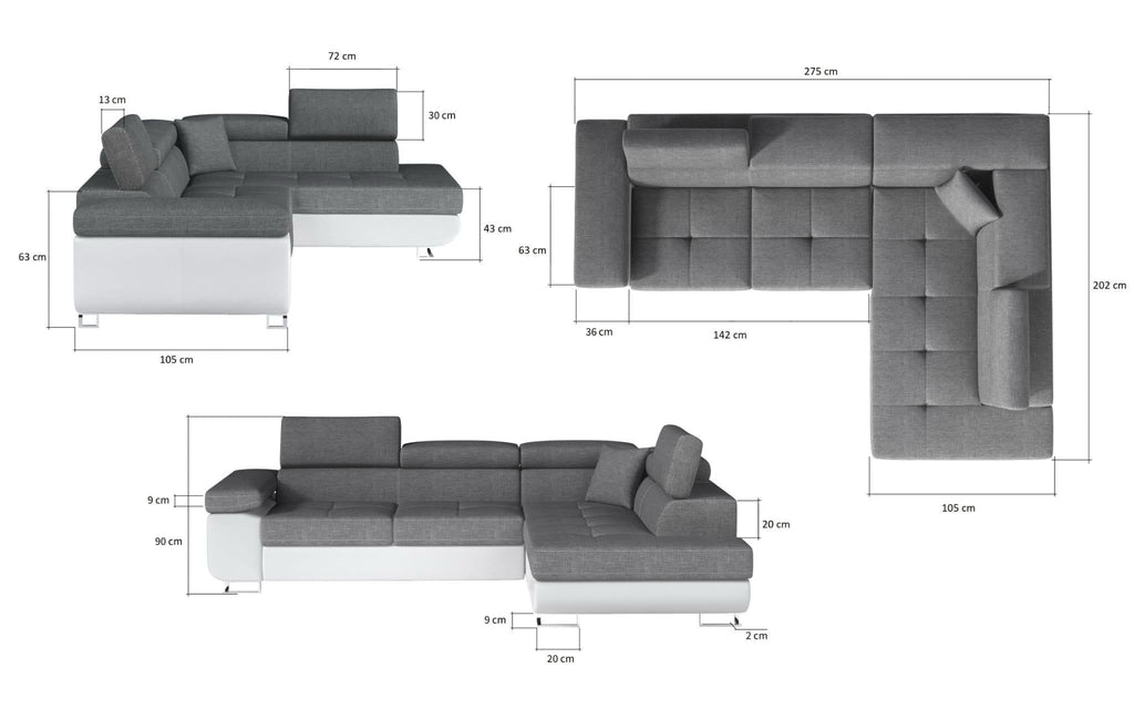 Canapé d’angle convertible Toulouse Marbella – Angle droit 275 x 205 cm