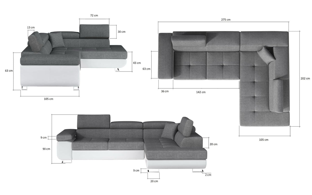 Canapé d’angle convertible Toulouse Marbella – Angle droit 275 x 205 cm