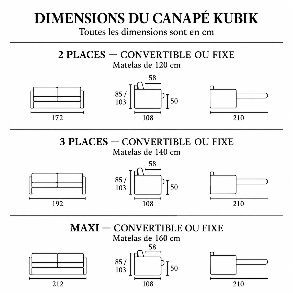 Canapé convertible KUBIK – Matelas 17 cm