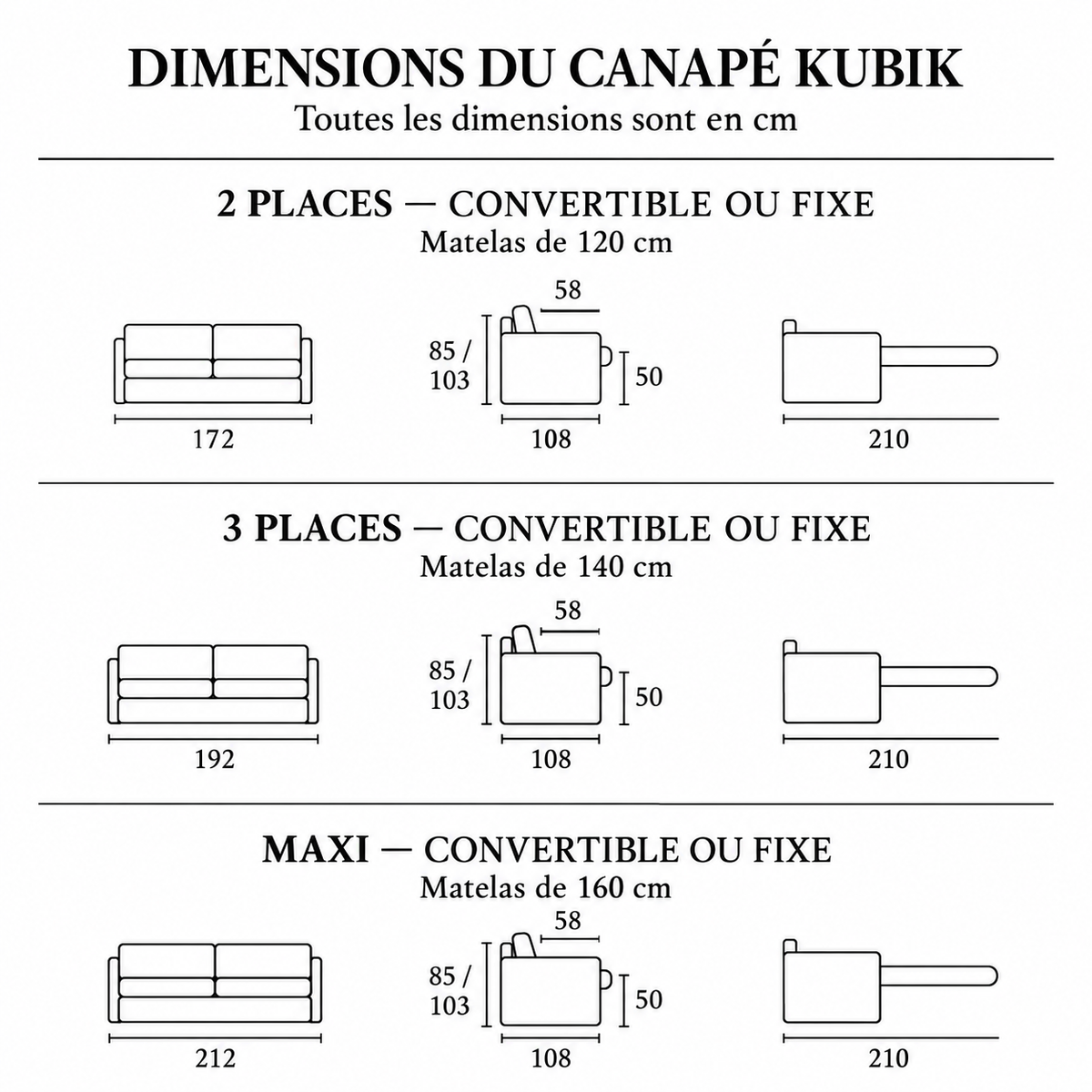 Canapé convertible KUBIK – Matelas 17 cm