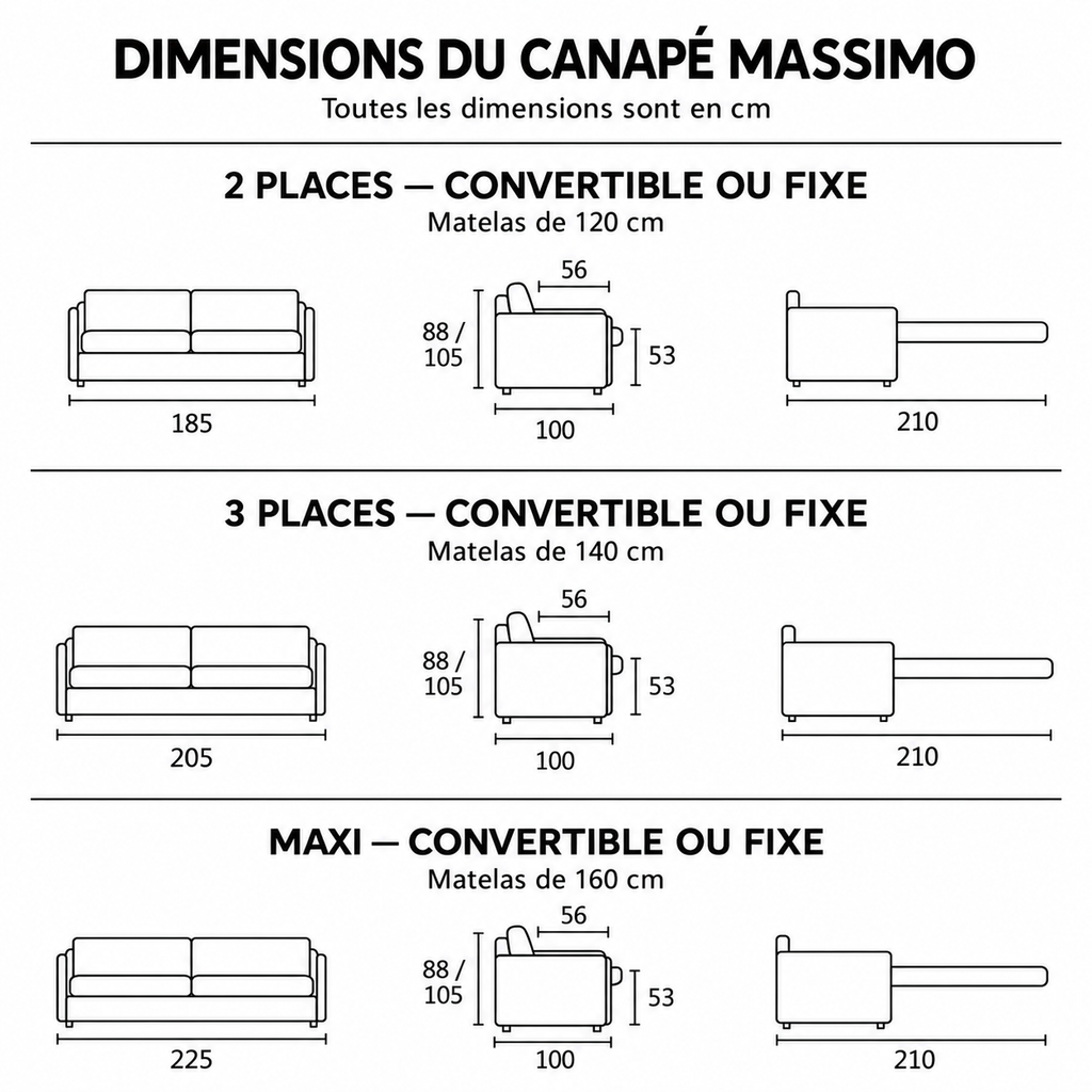 Canapé convertible MASSIMO – Matelas 17 cm