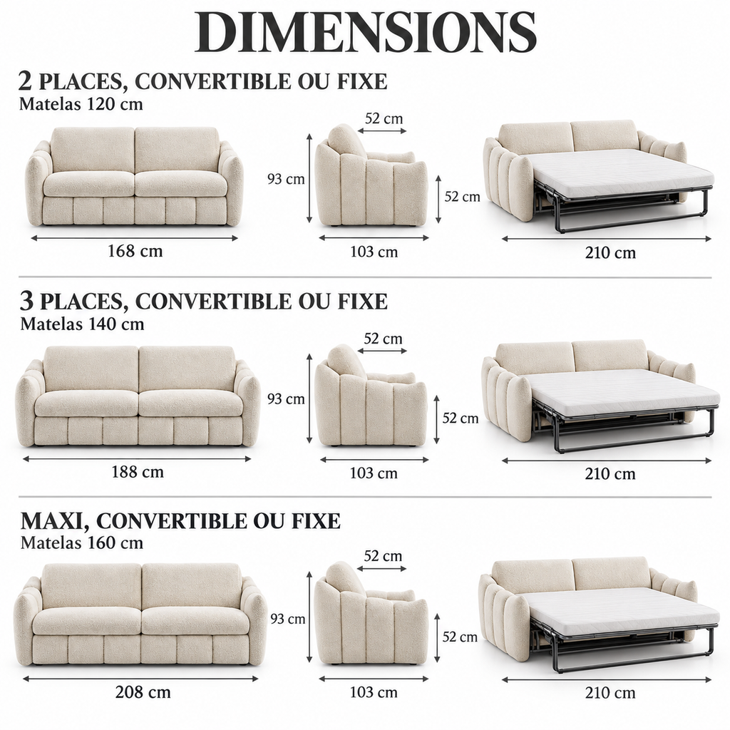 Canapé convertible BONBON – Matelas 17 cm