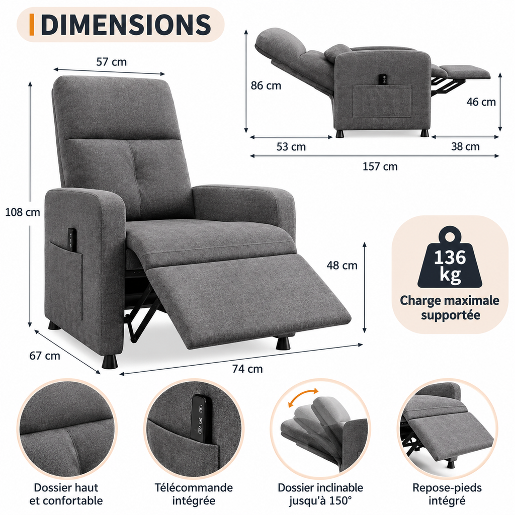 Fauteuil Releveur Électrique Massant & Chauffant
