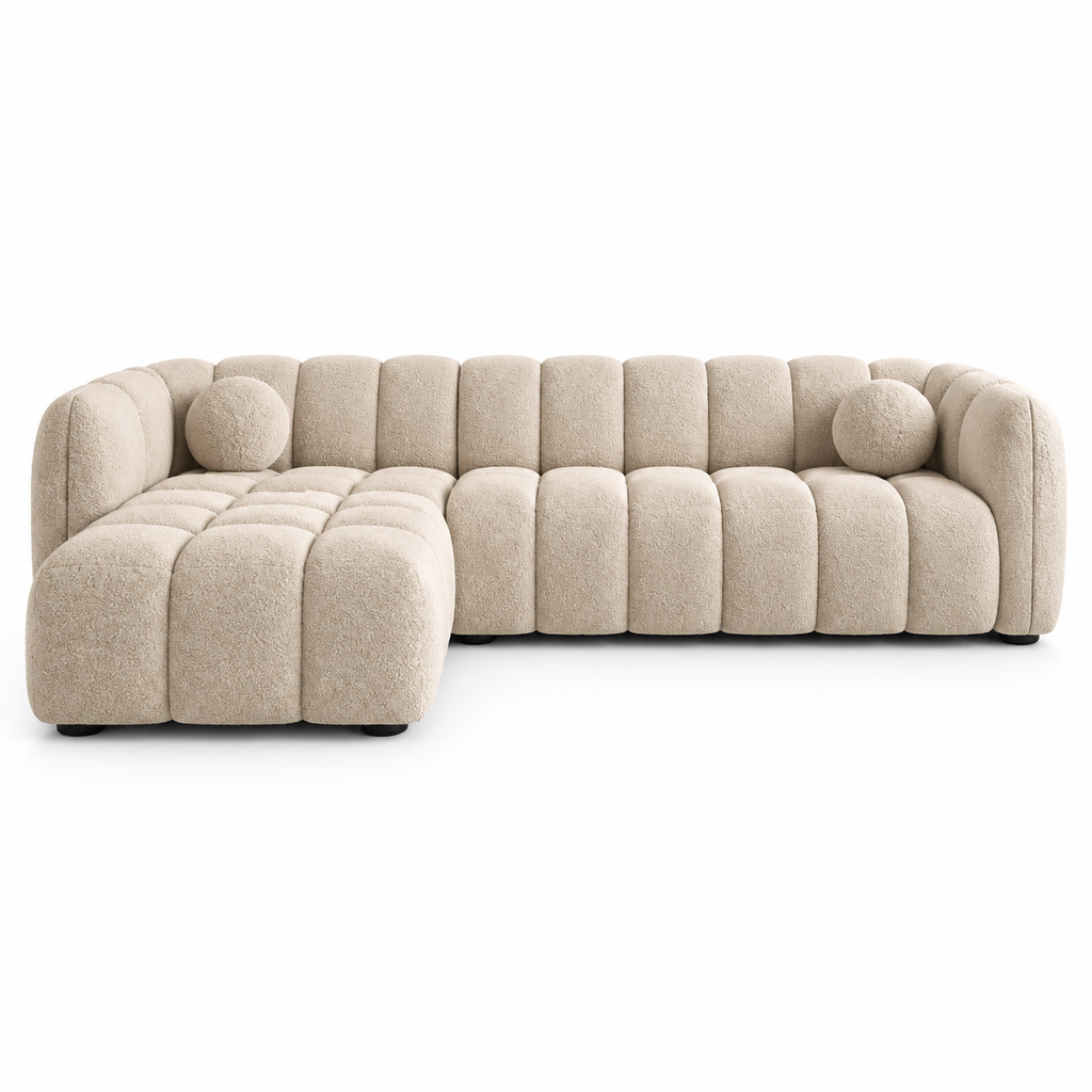 Canapé d’angle droit MIRAGE en tissu bouclé beige
