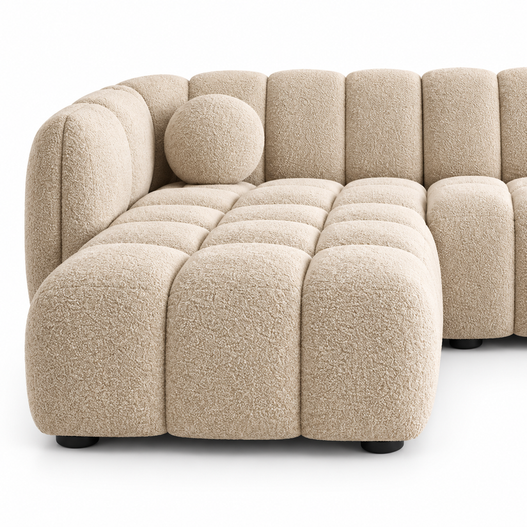 Canapé d’angle droit MIRAGE en tissu bouclé beige