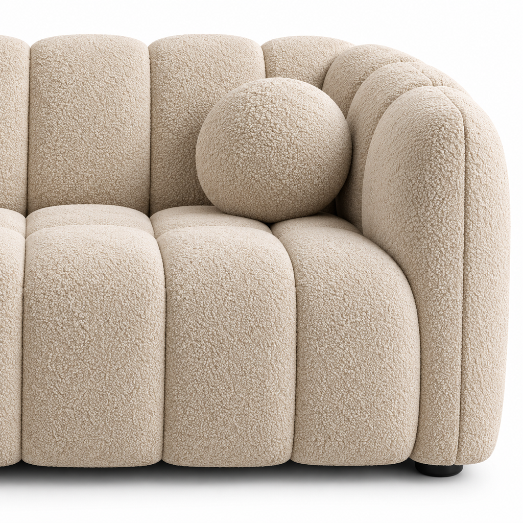 Canapé d’angle droit MIRAGE en tissu bouclé beige
