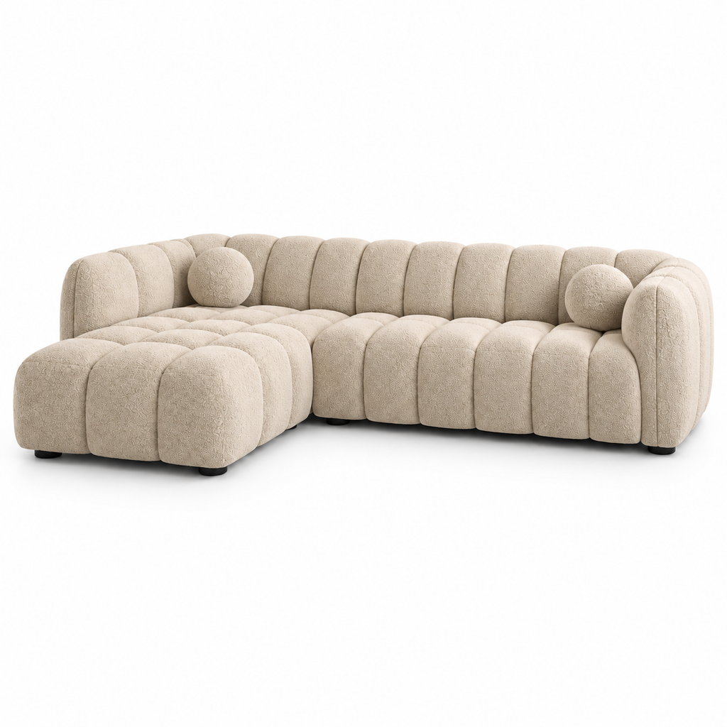 Canapé d’angle droit MIRAGE en tissu bouclé beige