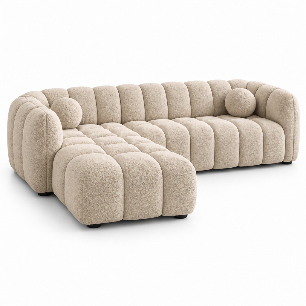 Canapé d’angle droit MIRAGE en tissu bouclé beige